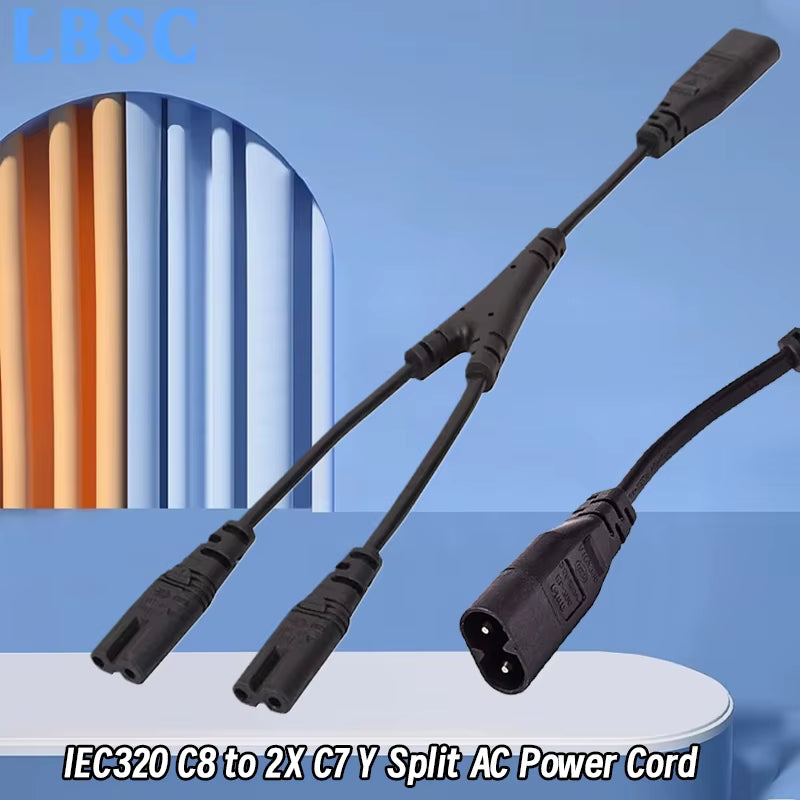 IEC320 C8 to 2X C7 Y Splitter AC Power Cord, IEC Figure 8 Male to 2 Female 1 in 2 Out AC Power Cable 30CM